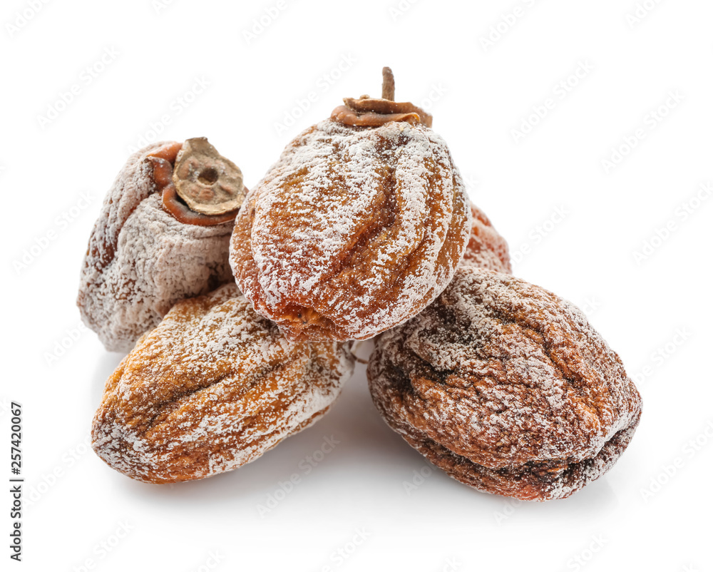 Tasty dried persimmon on white background