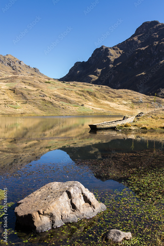 Lake at andes mountains in Lares, Cusco Perú