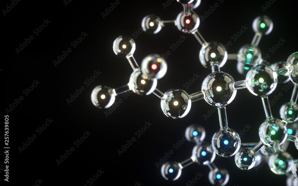 分子模型。科学概念。三维渲染，概念图像。