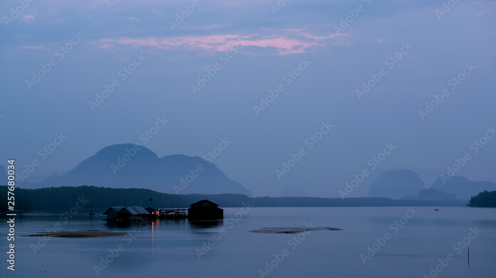 Fishermans house in the sea at phang nga Thailand