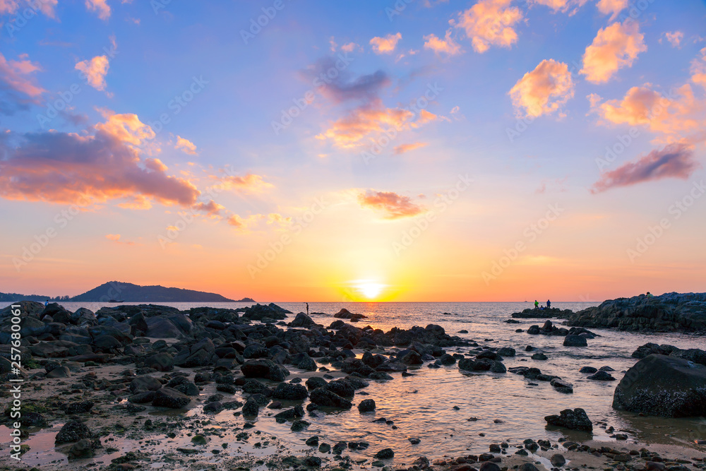 Landscape nature view, Beautiful light sunset over sea in phuket thailand