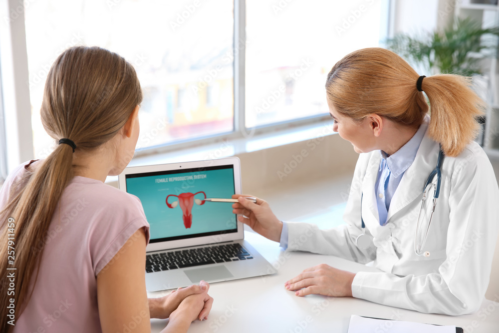 Young woman visiting her gynecologist in clinic