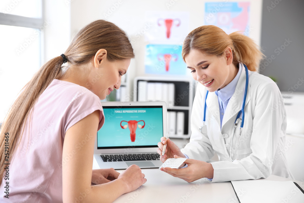 Young woman visiting her gynecologist in clinic