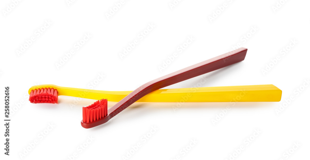 Toothbrushes on white background