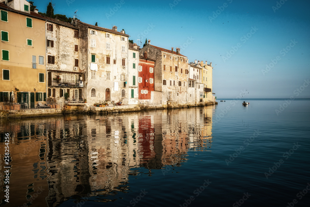 Beautiful romantic old town of Rovinj in Croatia. The coastal city of Rovinj situated in Istria Peni