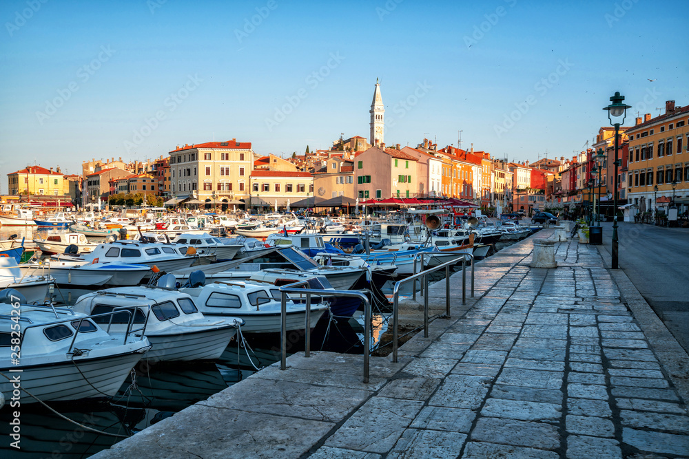 Beautiful romantic old town of Rovinj in Croatia. The coastal city of Rovinj situated in Istria Peni