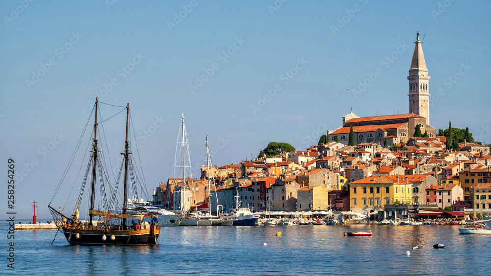 Beautiful romantic old town of Rovinj in Croatia. The coastal city of Rovinj situated in Istria Peni