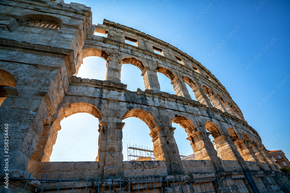 The Pula Arena is the famous Roman amphitheater in Pula, Istria, Croatia, Europe. It was constructed