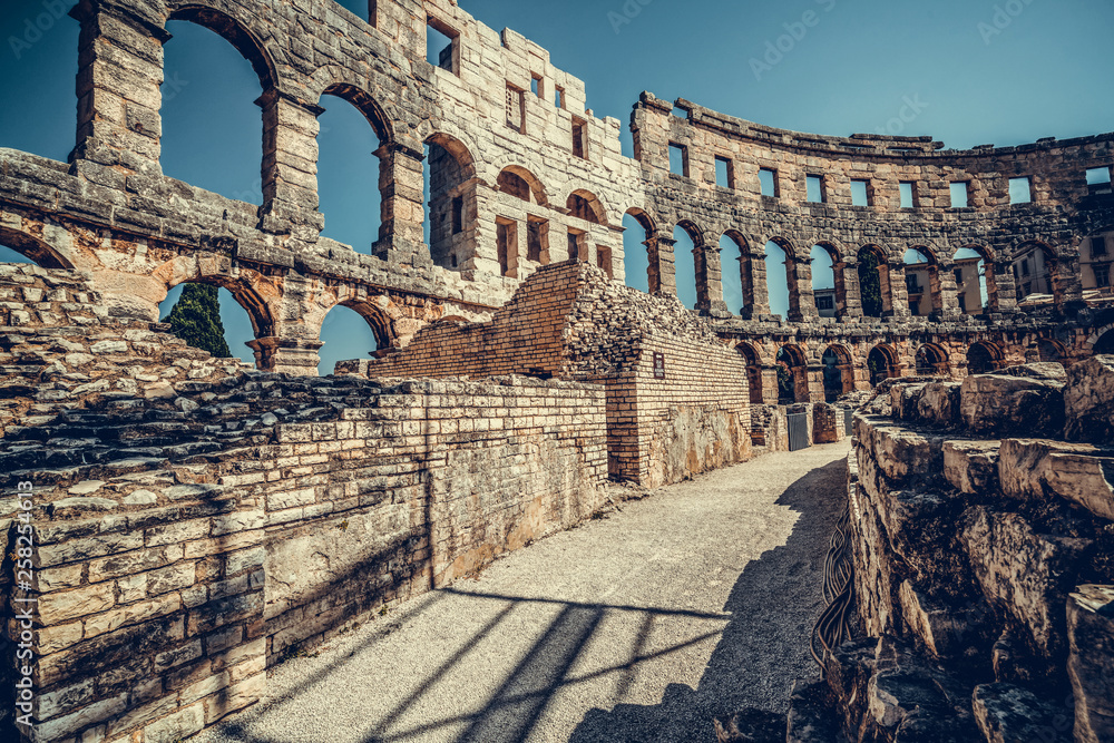 The Pula Arena is the famous Roman amphitheater in Pula, Istria, Croatia, Europe. It was constructed