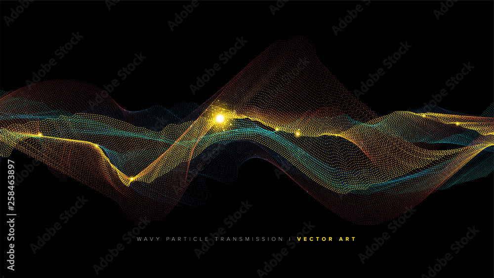 The conceptual illustration of wavy particle effect in vector art. It is suitable to be used as a ba