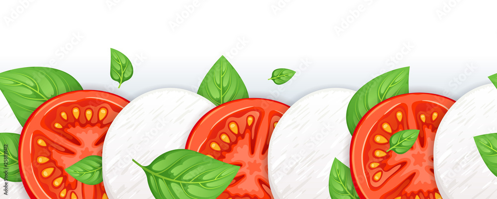 Caprese salad vector - mozzarella, tomato and basil leaves.