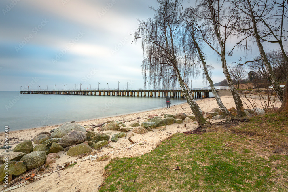 波兰Gdynia Orlowo黎明时分的波罗的海海滩