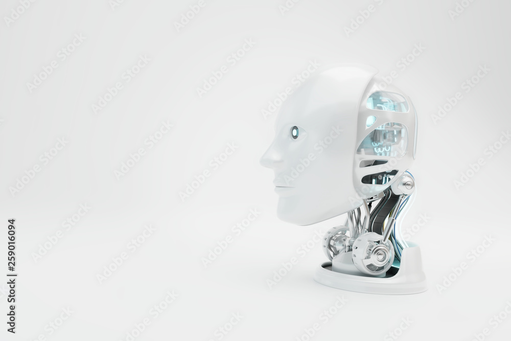 Cyber Robot AI头戴式耳机，白色背景隔离，3D渲染。