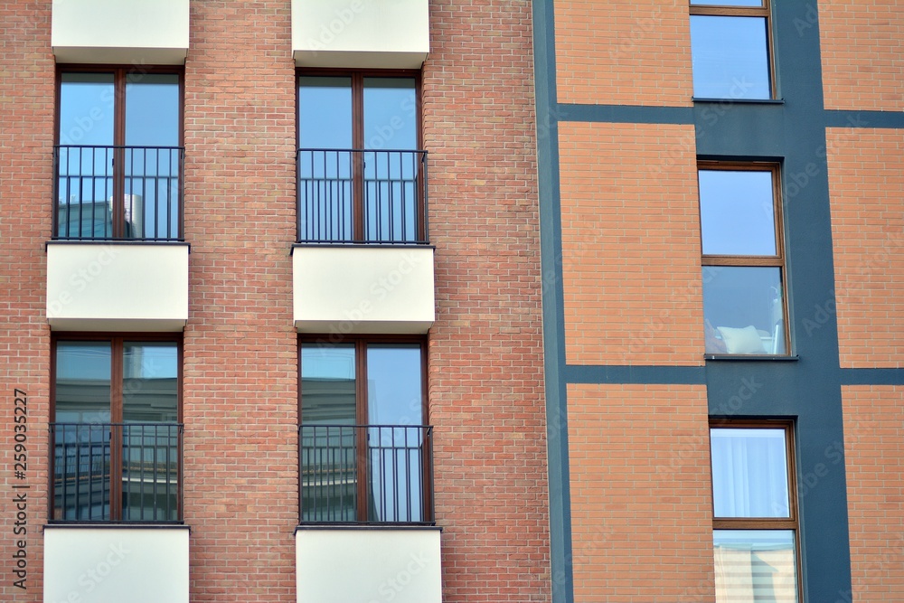 Fragment of a modern apartment building in front. Very modern apartment house.