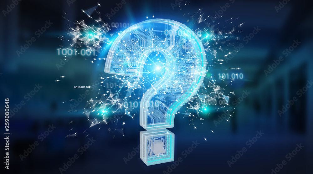 Blue digital question marks background 3D rendering