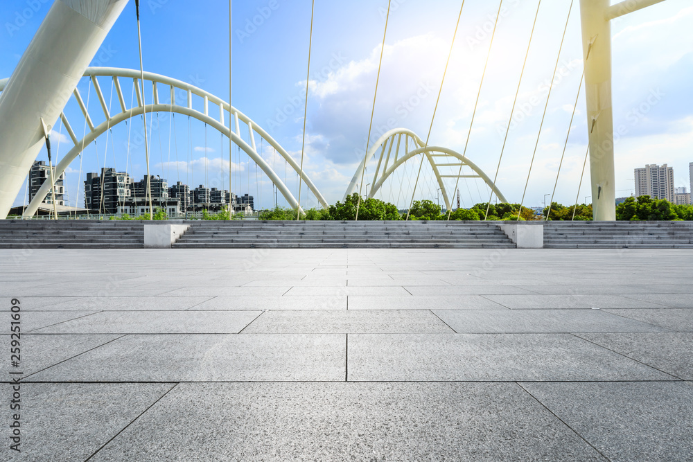 Empty square floor and bridge construction in shanghai