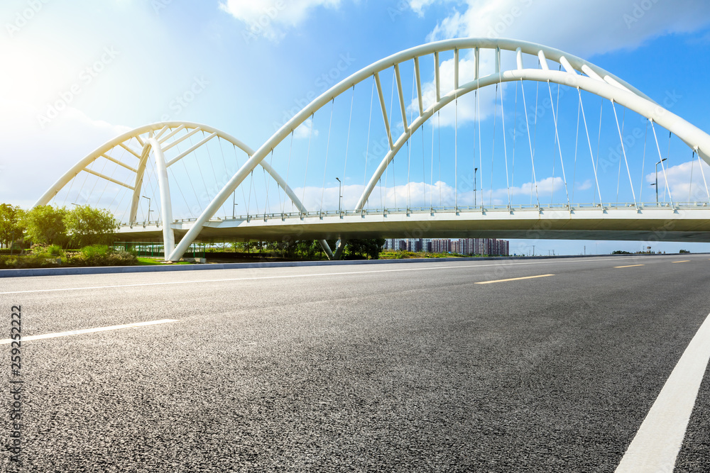 Empty asphalt road and bridge construction in shanghai