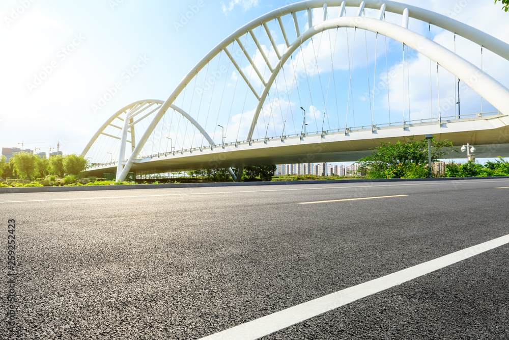 Empty asphalt road and bridge construction in shanghai