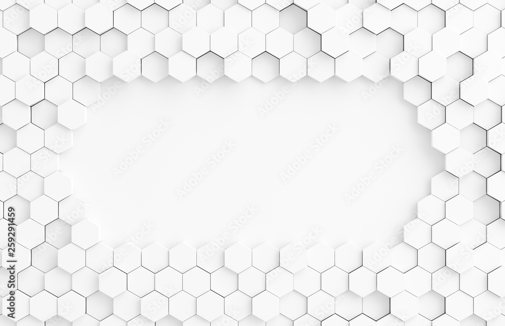 White hexagone background pattern 3D rendering