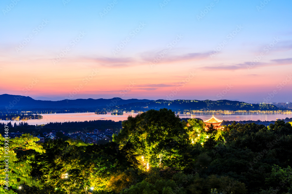 Hangzhou West Lake scenery at sunset