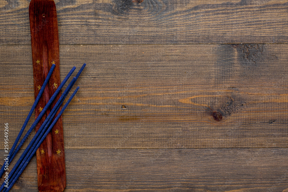 air freshener sticks on wooden background top view mockup