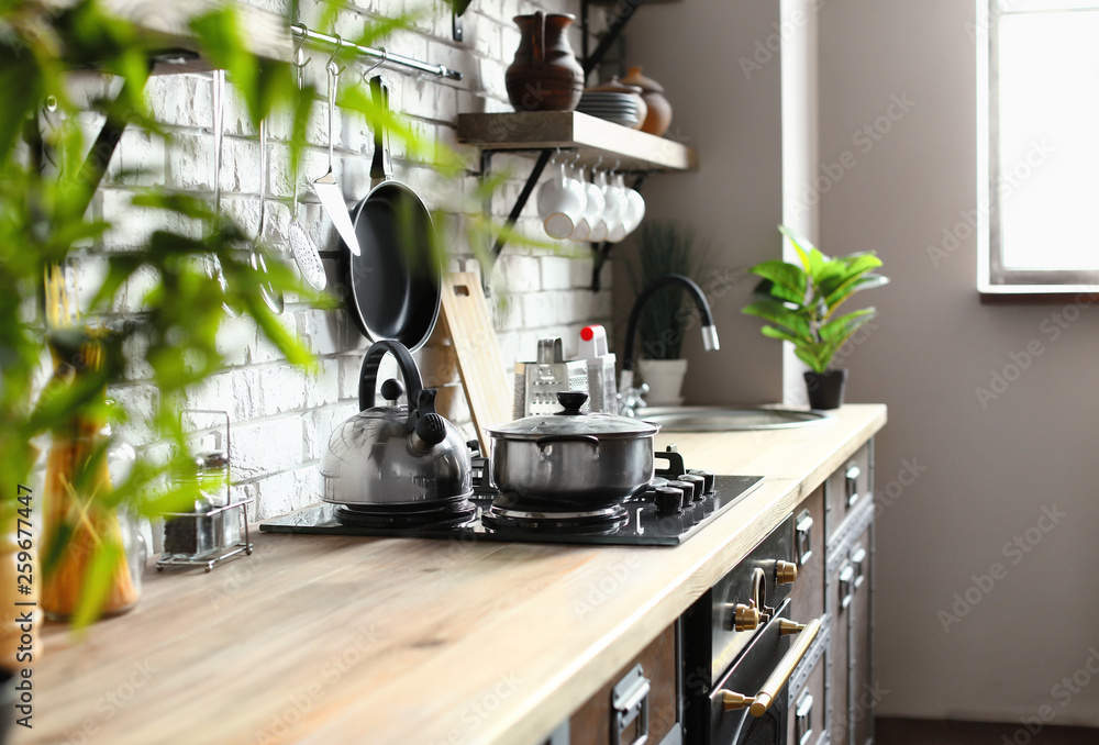 Interior of beautiful modern kitchen