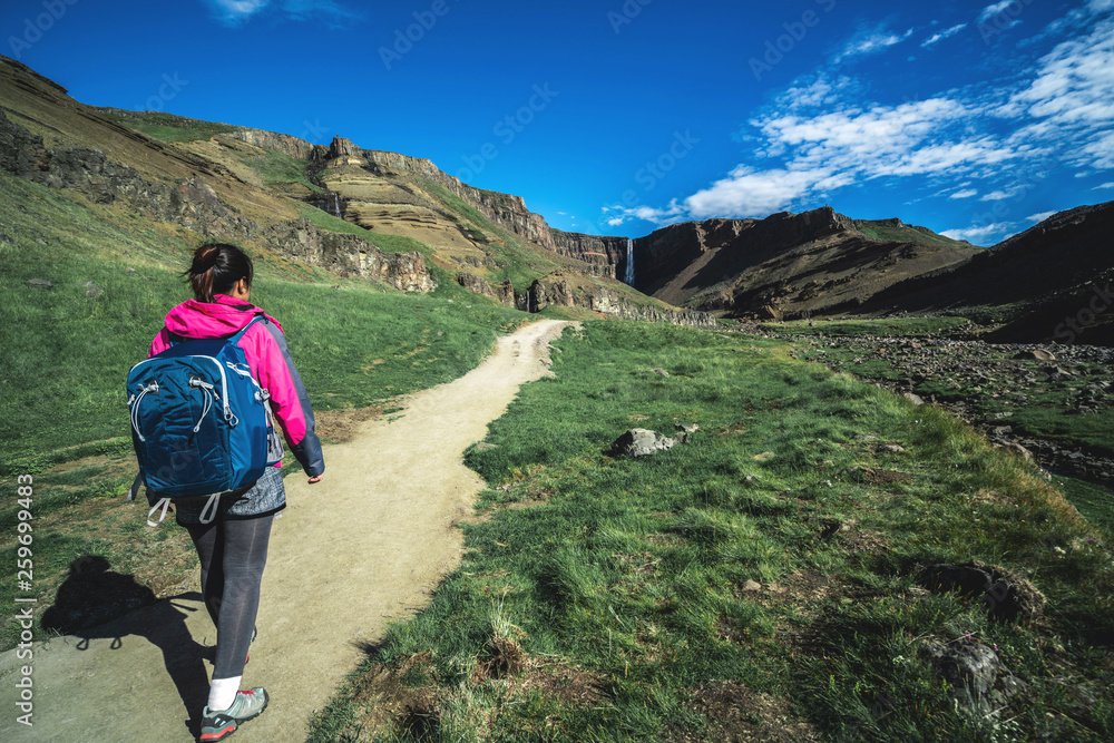 女游客在冰岛亨吉福斯瀑布的冰岛夏季景观中徒步旅行
1094056660,绿十字标志隔离