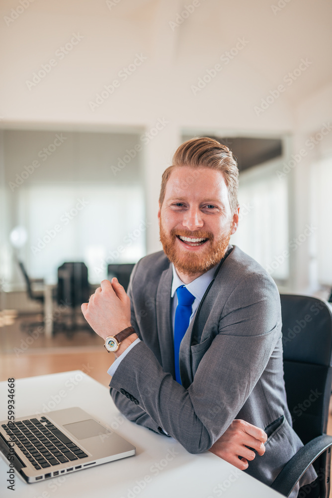 Portrait of a positive ginger businessman, smiling at camera.