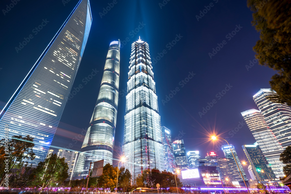 Urban Nightscape Architecture Street and Fuzzy Car Lights..