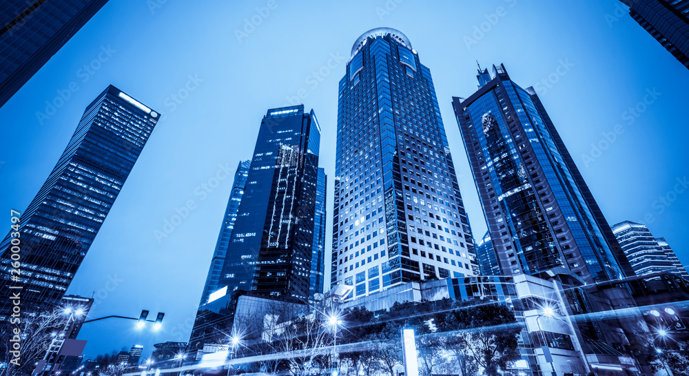 Urban Nightscape Architecture Street and Fuzzy Car Lights..