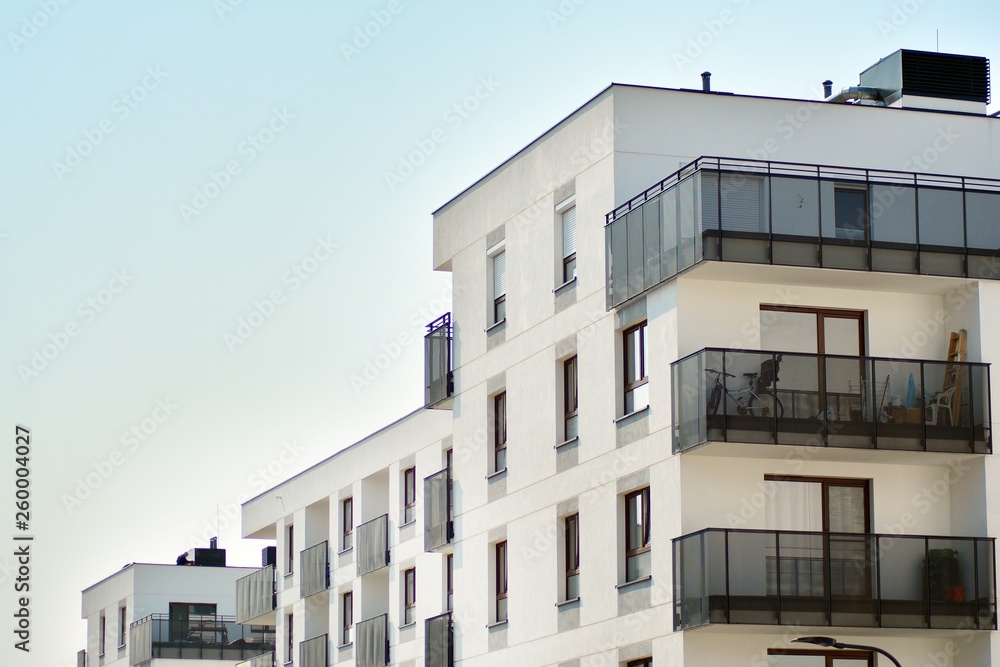 Modern european complex of apartment buildings. Fragment of a modern residential apartment building