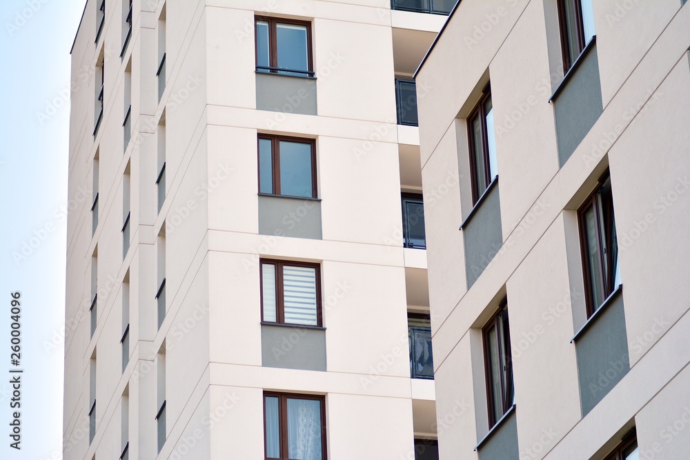 Modern european complex of apartment buildings. Fragment of a modern residential apartment building