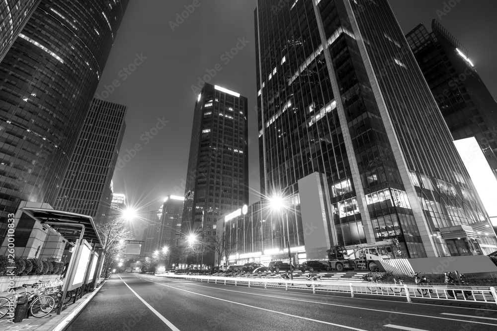 Urban Nightscape Architecture Street and Fuzzy Car Lights..