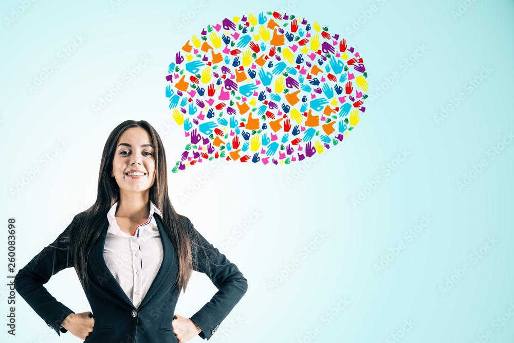 Attractive businesswoman with speech bubble