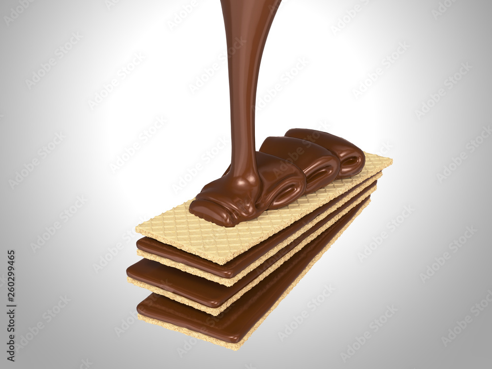 Dark Chocolate poured on biscuits or Crispy wafer with Clipping path.