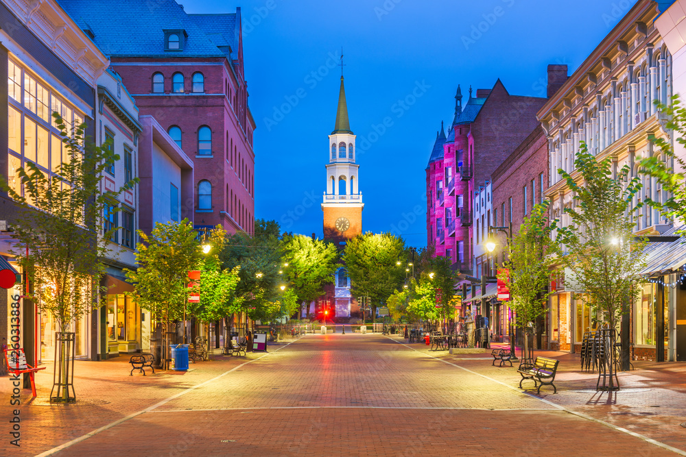 Burlington, Vermont, USA at Church Street Marketplace.