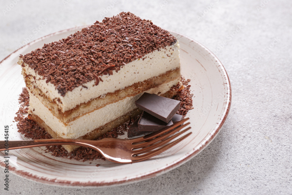 Tasty tiramisu on plate