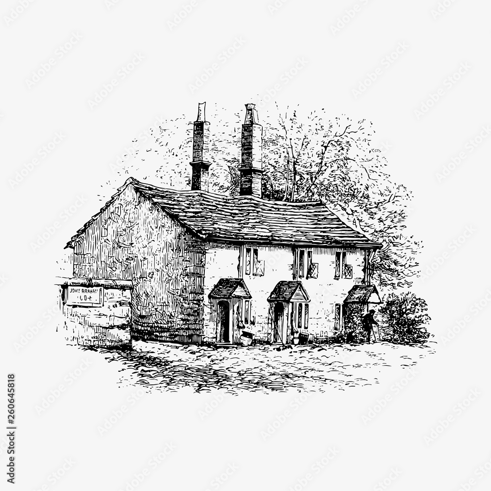 Rustic house vintage drawing