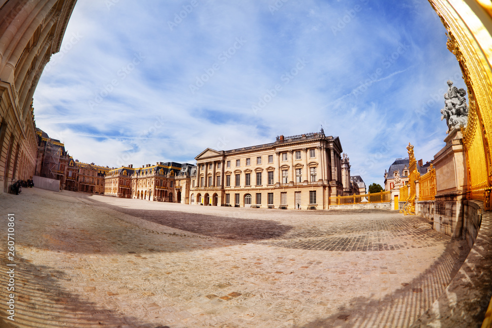 Versailles Palace courtyard at sunny day in France