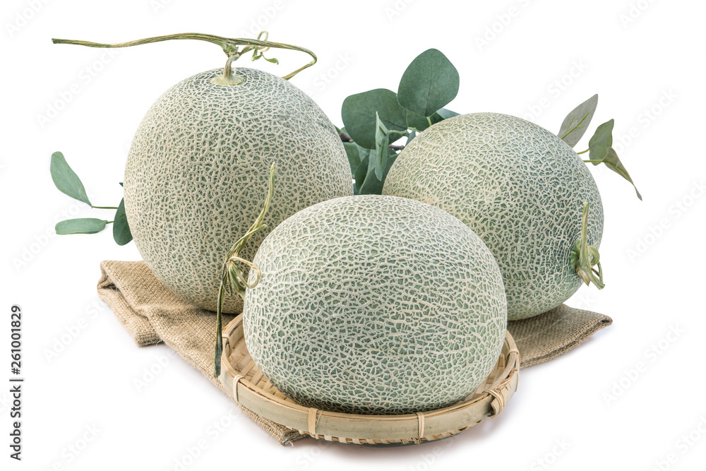 Close up, clipping path, cut out, beautiful rock cantaloup melon isolated on white background