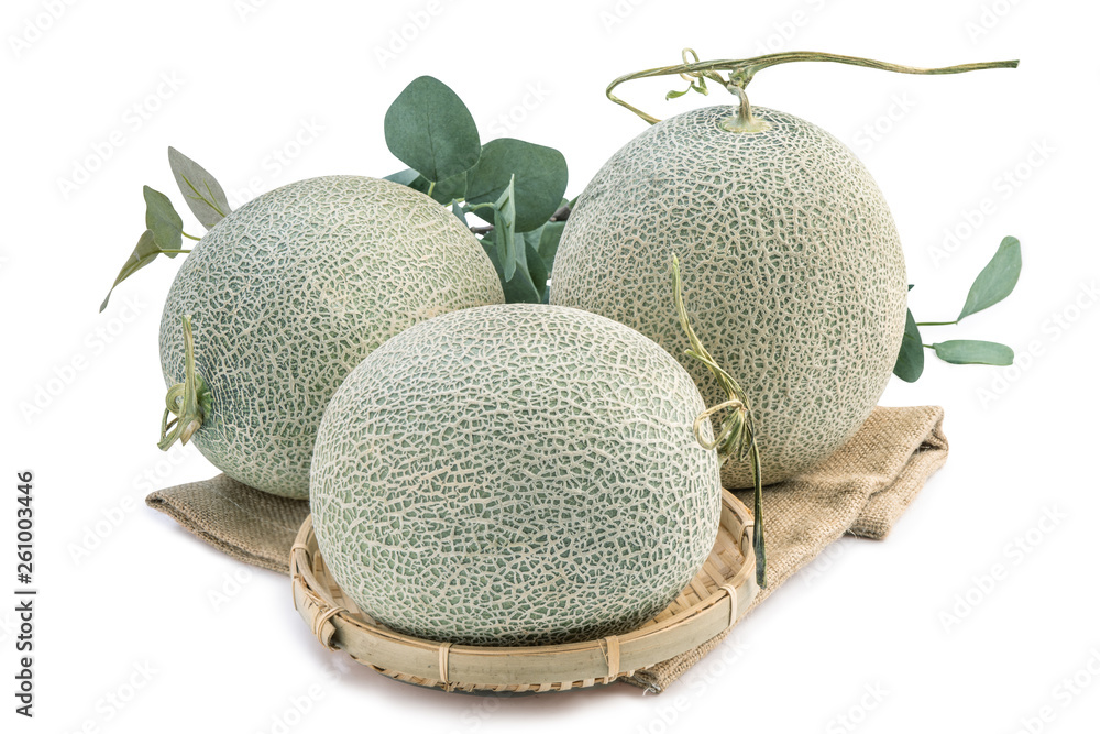 Close up, clipping path, cut out, beautiful rock cantaloup melon isolated on white background