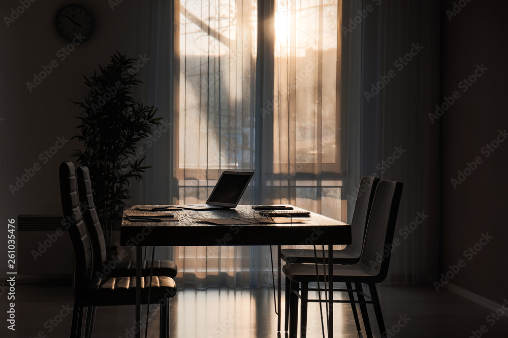 Empty conference room prepared for meeting