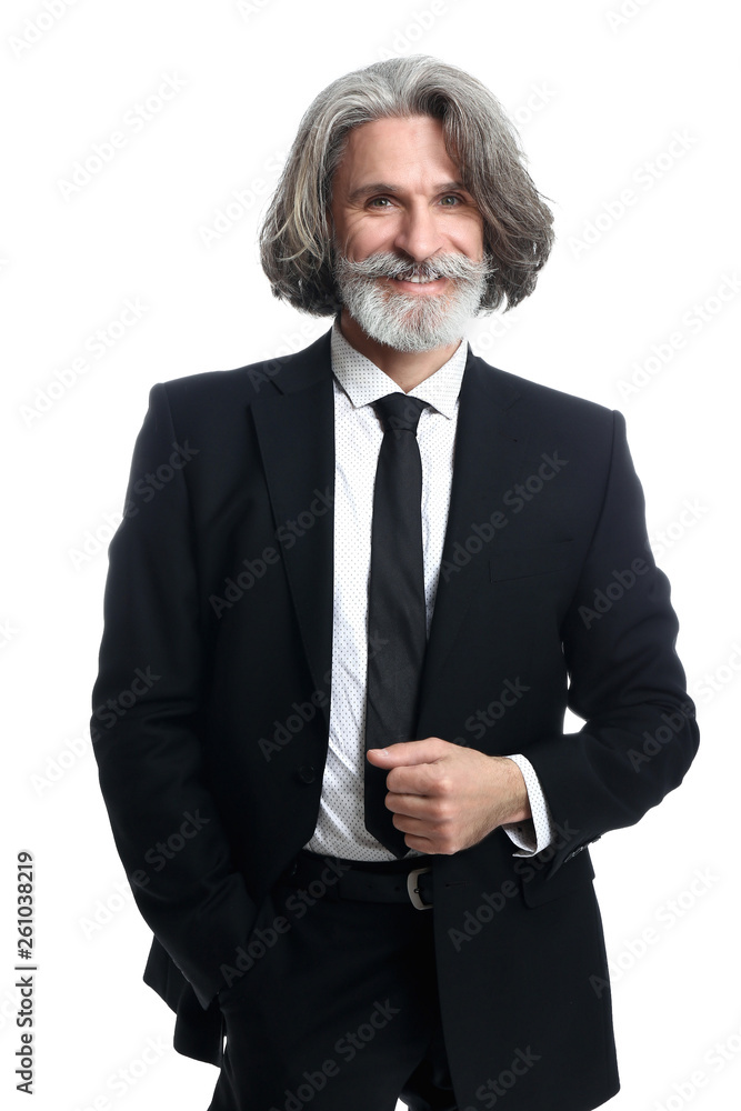 Handsome mature businessman on white background