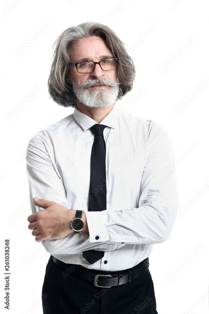 Handsome mature businessman on white background