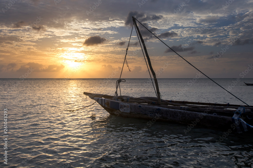 Boat of a fisherman on a tropical beach, Zanzibar, Tanzania