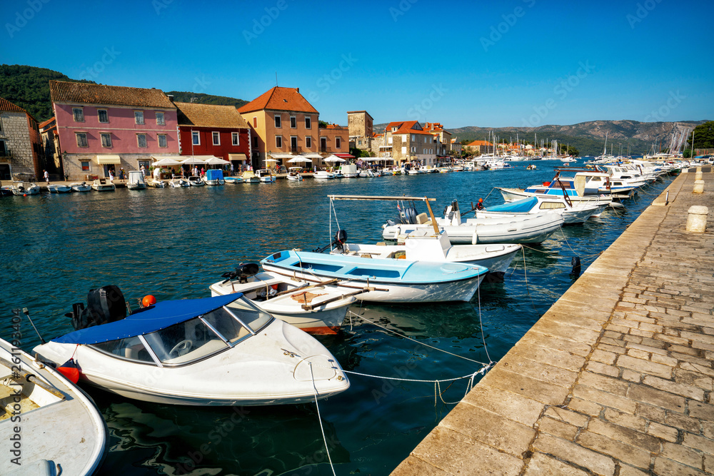 Historic town of Stari Grad on Hvar Island in Croatia, Europe. Stari Grad old town is the top touris