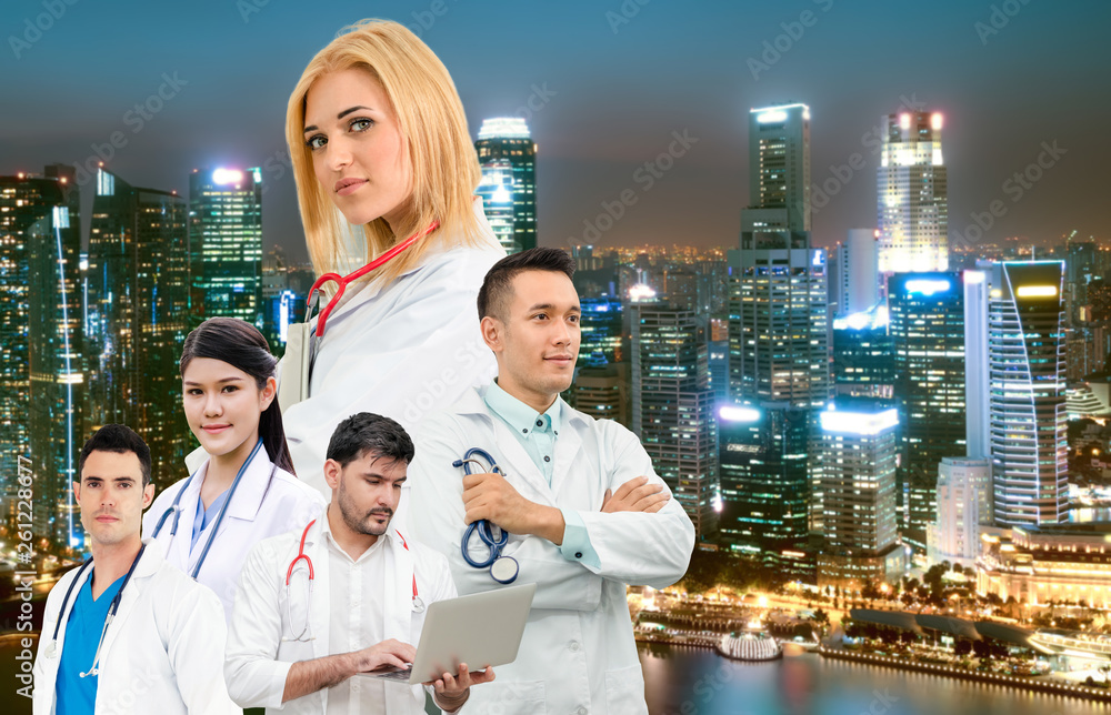 Healthcare people group portrait in creative layout. Professional medical staff, doctors, nurse and 