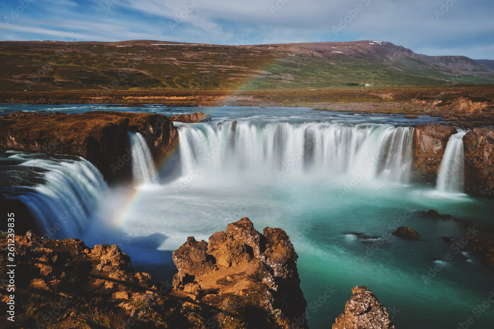 The Godafoss (Icelandic: waterfall of the gods) is a famous waterfall in Iceland. The breathtaking l