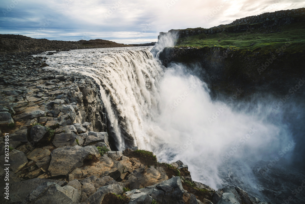 Amazing Iceland landscape at Dettifoss waterfall in Northeast Iceland region. Dettifoss is a waterfa