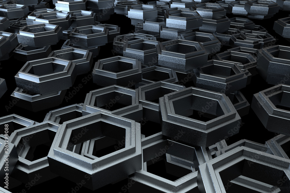 3d rendering, dark hexagonal background, sci-fi background